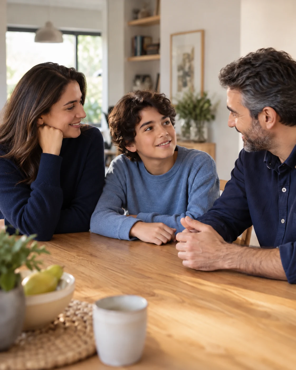 Birlikte konuşan anne, baba ve çocuk